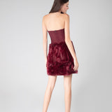 Maroon Off Shoulder Net Dress