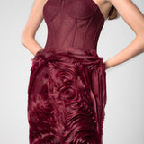 Maroon Off Shoulder Net Dress