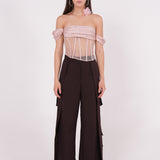 Off-Shoulder Draped Silk-Net Corset