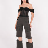 Off-Shoulder Black Mesh Corset