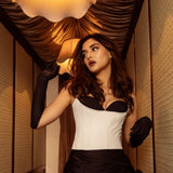 Saiee Manjhrekar in Crepe Black & White Corset & Silk Draped Skirt