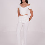 Draped White Off-Shoulder Corset