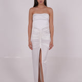 Pleated White Silk Dress