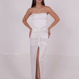 Pleated White Silk Dress