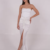 Pleated White Silk Dress