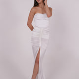 Pleated White Silk Dress