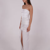 Pleated White Silk Dress