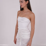 Pleated White Silk Dress