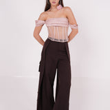 Off-Shoulder Draped Silk-Net Corset