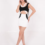 Asymmetric Black & White Mini Dress