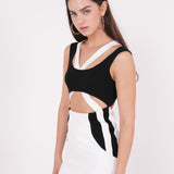 Asymmetric Black & White Mini Dress