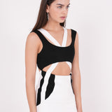 Asymmetric Black & White Mini Dress