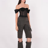 Off-Shoulder Black Mesh Corset