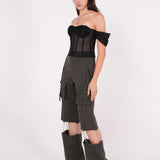 Off-Shoulder Black Mesh Corset