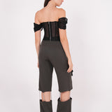 Off-Shoulder Black Mesh Corset