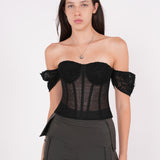 Off-Shoulder Black Mesh Corset